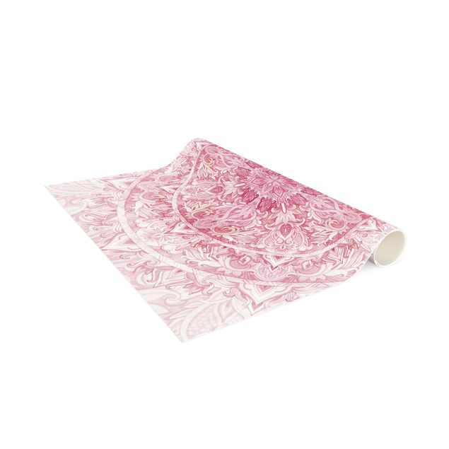 Tappeto bagno rosa Mandala - Acquerelli Sole Ornamento Rosa Chiaro