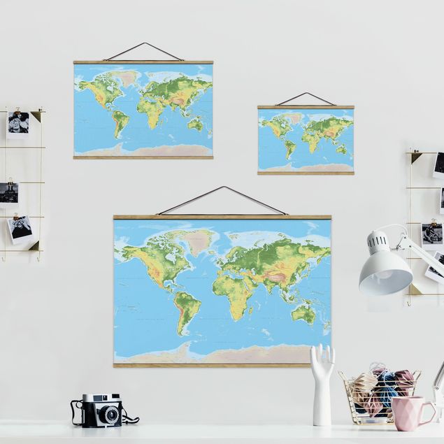 Foto su tessuto da parete con bastone - Mappa del mondo fisico - Orizzontale 2:3