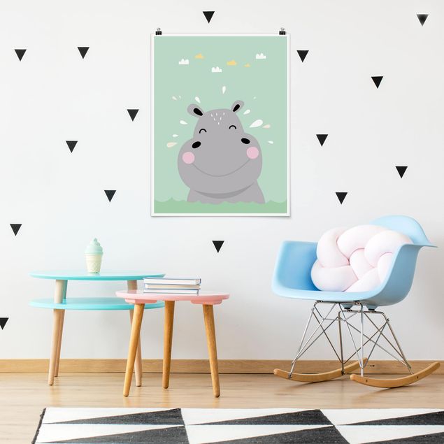 Poster cameretta bambini animali L'ippopotamo più felice