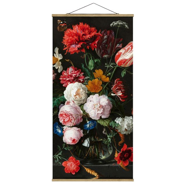 Quadro su tessuto con stecche per poster - Jan Davidsz De Heem - Natura morta con fiori in un vaso di vetro - Verticale 2:1