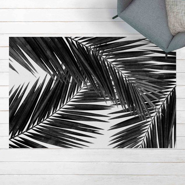 Tappeto per balcone Vista sulle foglie di palma in bianco e nero