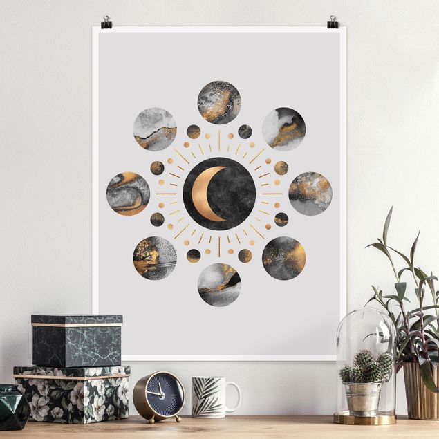 Poster - Moon Phases astratta dell'oro - Verticale 4:3
