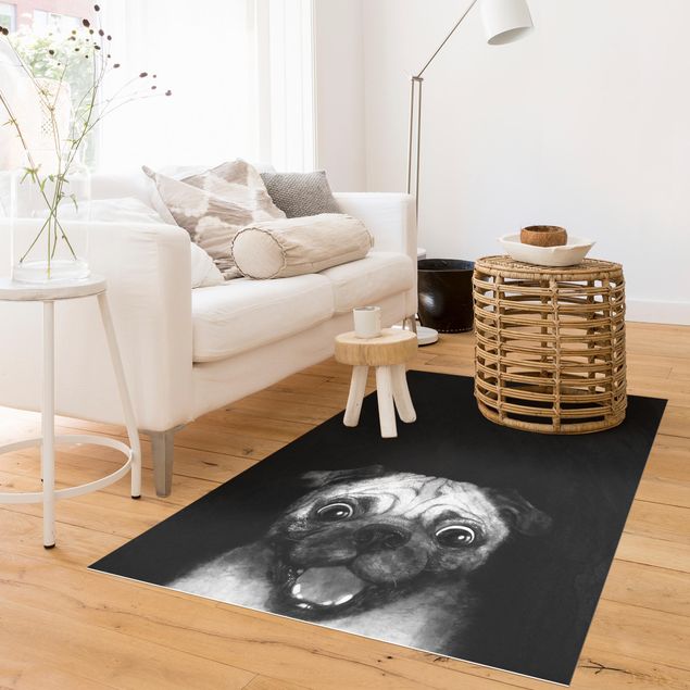 Tappeti per esterni Illustrazione - cane carlino pittura su bianco e nero