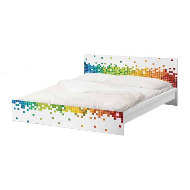 Carta adesiva per mobili IKEA - Malm Letto basso 140x200cm Pixel Rainbow