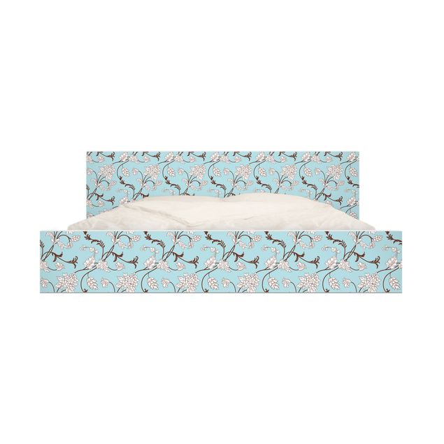 Carta adesiva per mobili IKEA - Malm Letto basso 160x200cm Bright Blue floral pattern