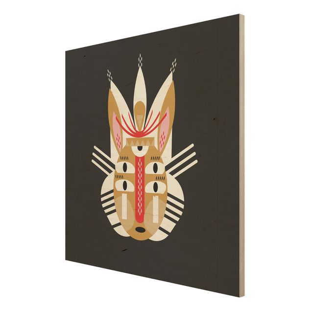 Stampa su legno - Collage Mask Ethnic - Coniglio - Quadrato 1:1