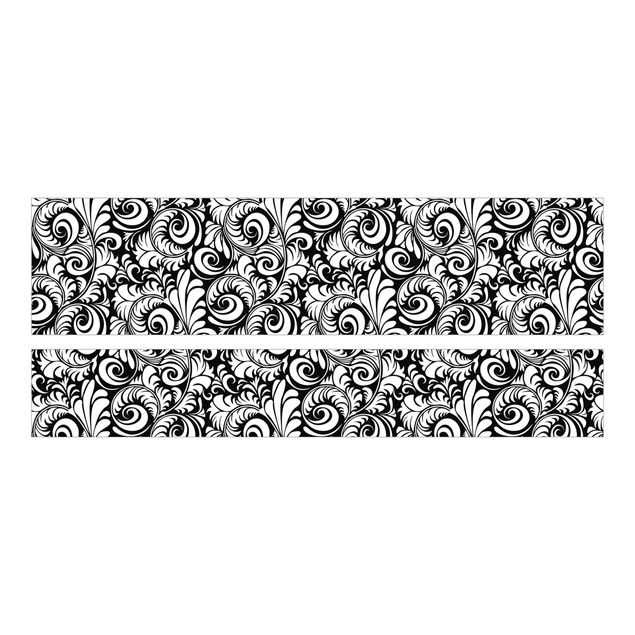 Carta adesiva per mobili IKEA - Malm Letto basso 180x200cm Black and White Leaves Pattern