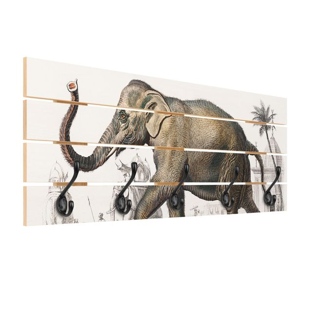 Appendiabiti in legno - Vintage Consiglio Elephant - Ganci cromati - Orizzontale