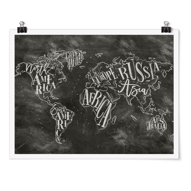 Poster - Chalk Mappa del mondo - Orizzontale 3:4