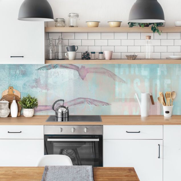 Rivestimenti cucina di plastica Collage in stile shabby chic - Gabbiani