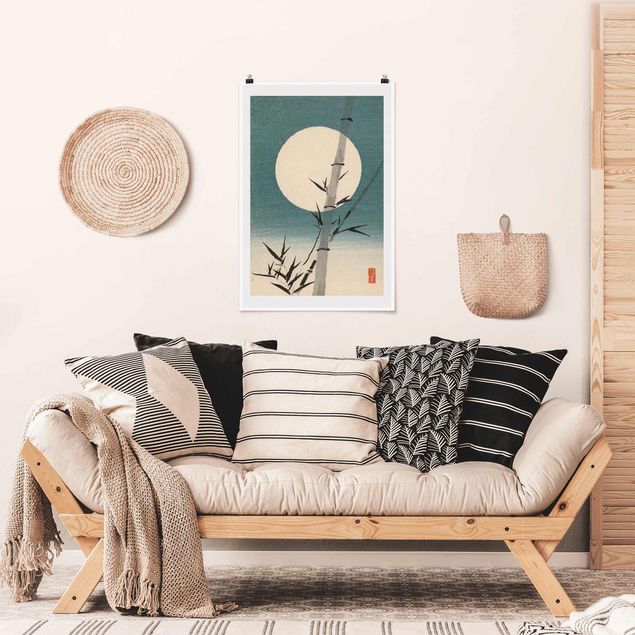 Poster acquerello Disegno giapponese Bambù e Luna