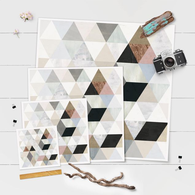 Poster - Acquerello Mosaico triangoli con I - Quadrato 1:1