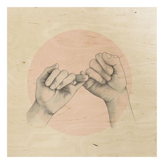 Stampa su legno - Illustrazione mani Amicizia Circle Rosa Bianco - Quadrato 1:1