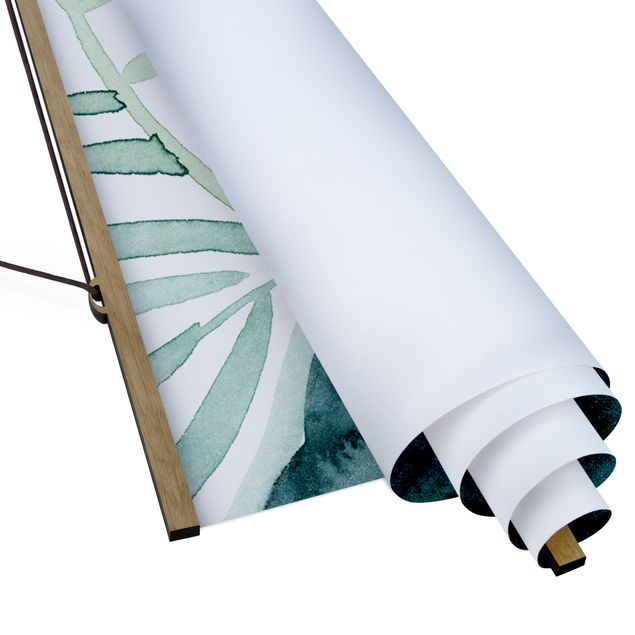 Quadro su tessuto con stecche per poster - fronde di palma in acquerello II - Verticale 2:1