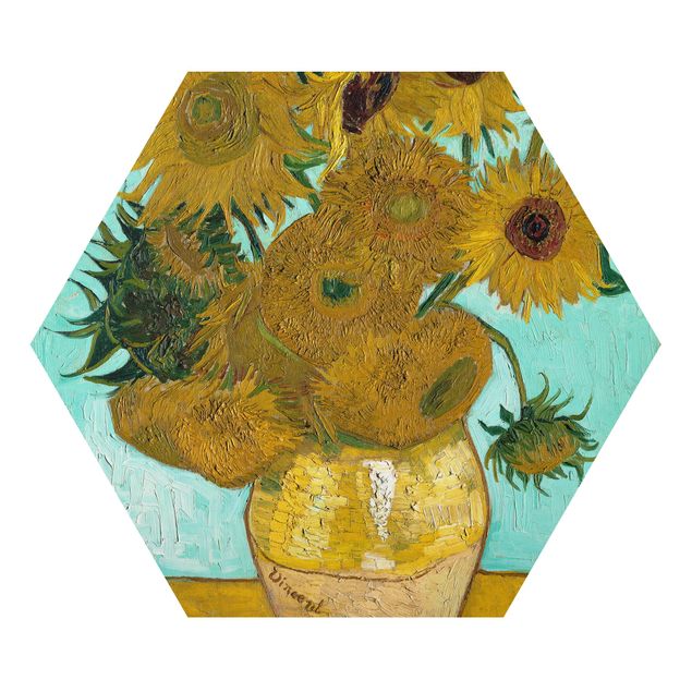 Esagono in Alluminio Dibond - Vincent Van Gogh - Vaso con girasoli