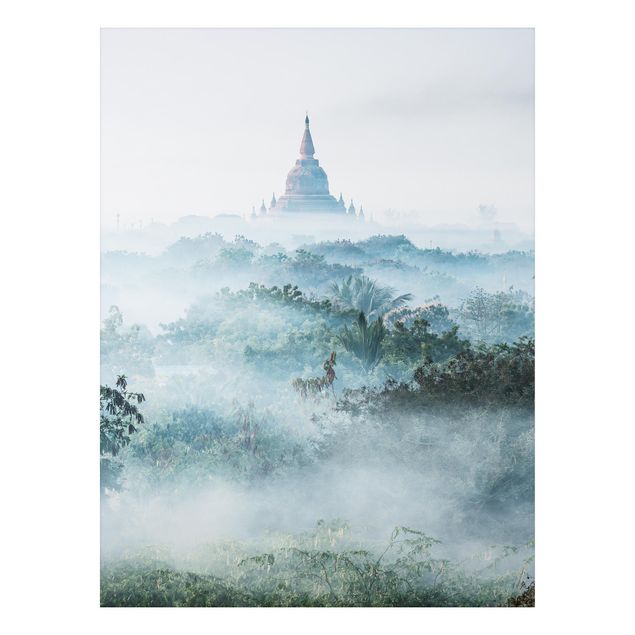 Stampa su alluminio - Nebbia mattutina sulla giungla di Bagan