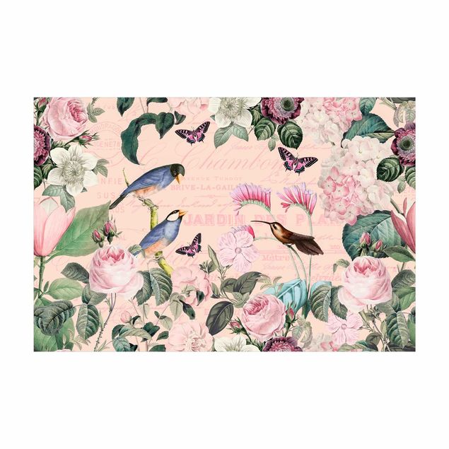 Tappeti floreali Collage vintage - Rose e uccelli