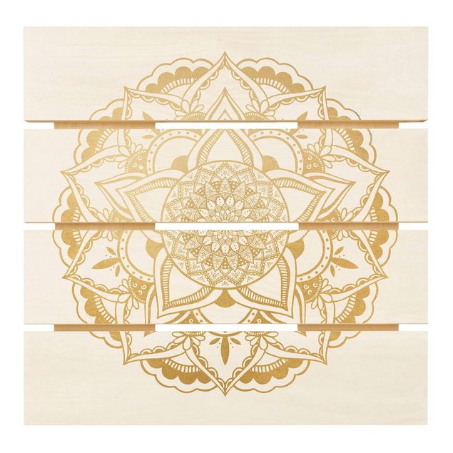 Stampa su legno - Mandala Fiore Oro Bianco - Quadrato 1:1
