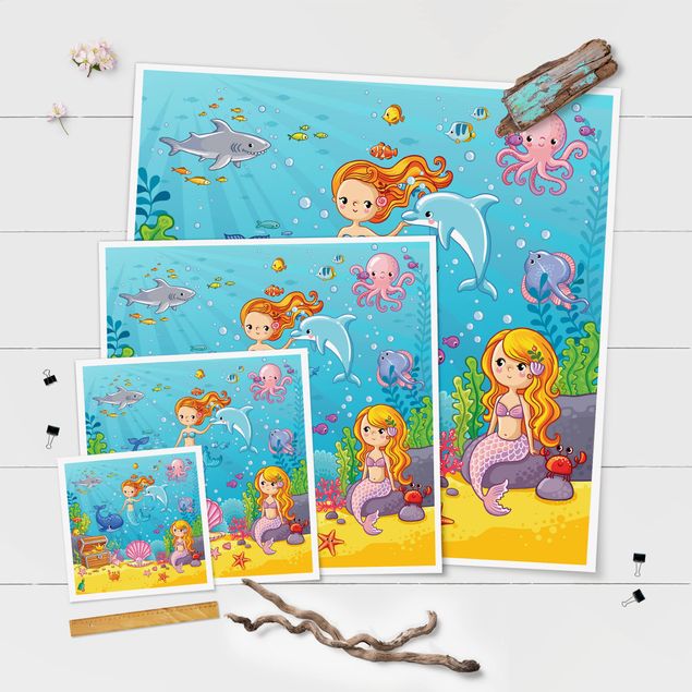 Poster - Mermaid - Underwater World - Quadrato 1:1