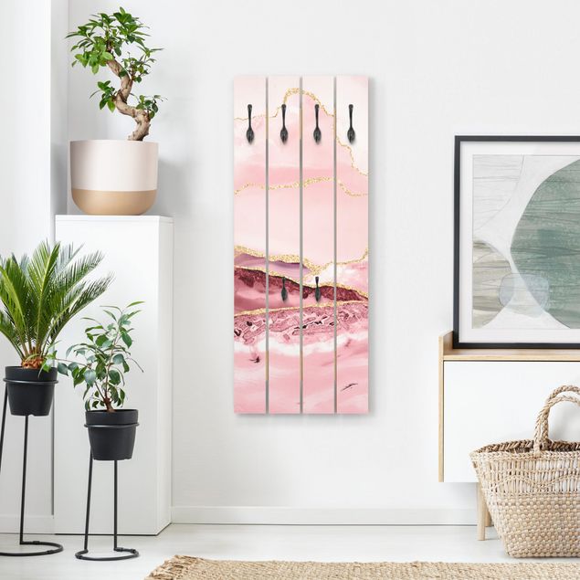 Appendiabiti in legno - Estratto Monti rosa con Golden Lines - Ganci cromati - Verticale