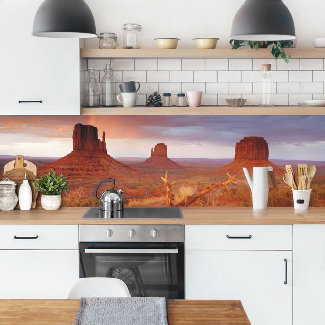 pannello adesivo per cucina Monument Valley al tramonto