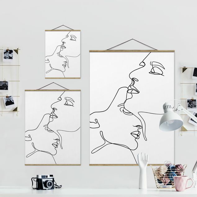 Foto su tessuto da parete con bastone - Gentle Line Art Faces Bianco e nero - Verticale 4:3