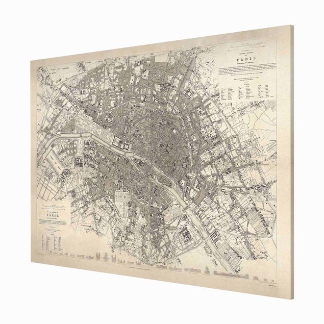Lavagna magnetica - Vintage mappa di Parigi - Formato orizzontale 3:4