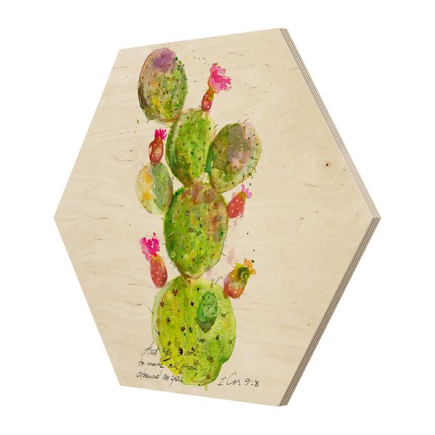 Esagono in legno - Cactus Con Versetti della Bibbia III