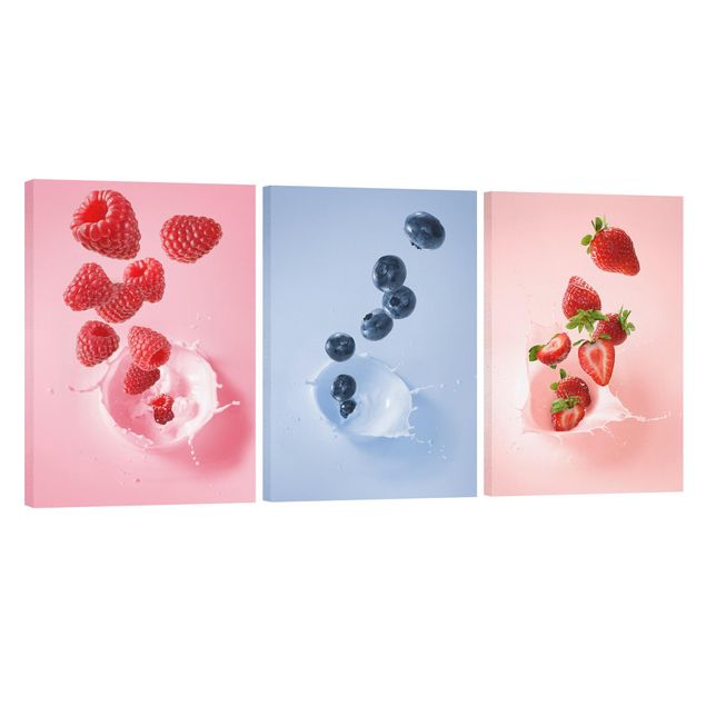 Stampa su tela 3 parti - Colorful fruits milk splash - Verticale 3:2