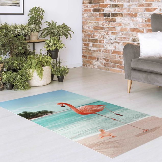 Tappeti moderni soggiorno Spiaggia con fenicottero