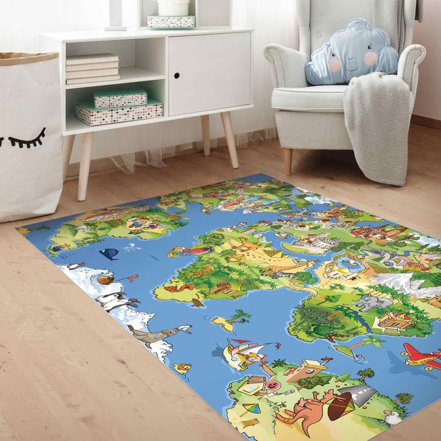 Tappeti moderni Mappa del mondo grande e divertente