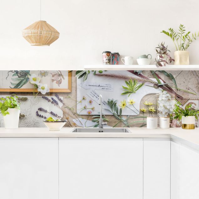 Rivestimenti cucina di plastica Fiori ed erbe da giardino vintage