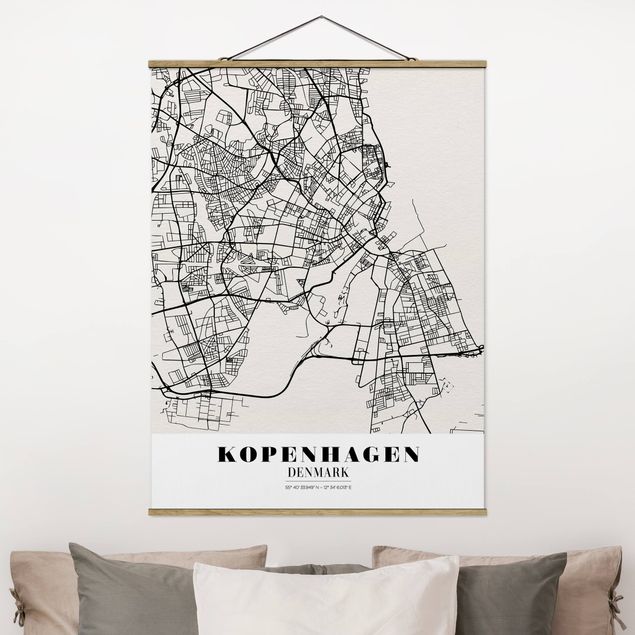 Foto su tessuto da parete con bastone - Mappa Copenhagen - Classic - Verticale 4:3