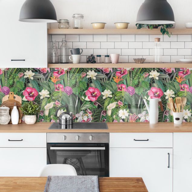 Rivestimenti cucina moderni Collage di fiori tropicali colorati
