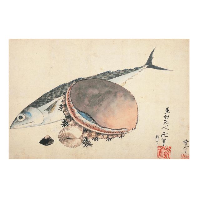 Paraschizzi in vetro - Katsushika Hokusai - Mackerel And Sea Shells