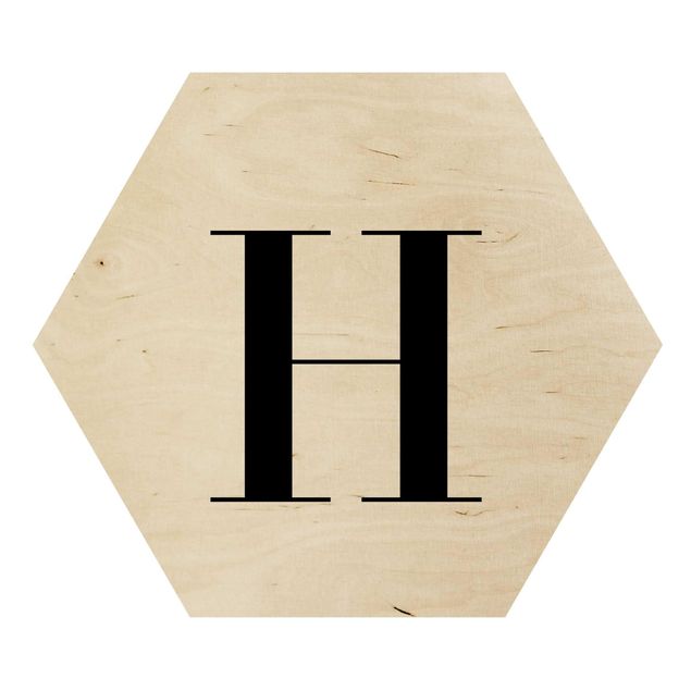 Esagono in legno - Lettera Serif Bianco H