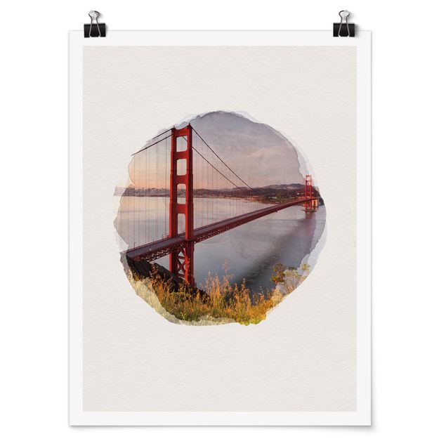Poster - Acquerelli - Golden Gate Bridge di San Francisco - Verticale 4:3
