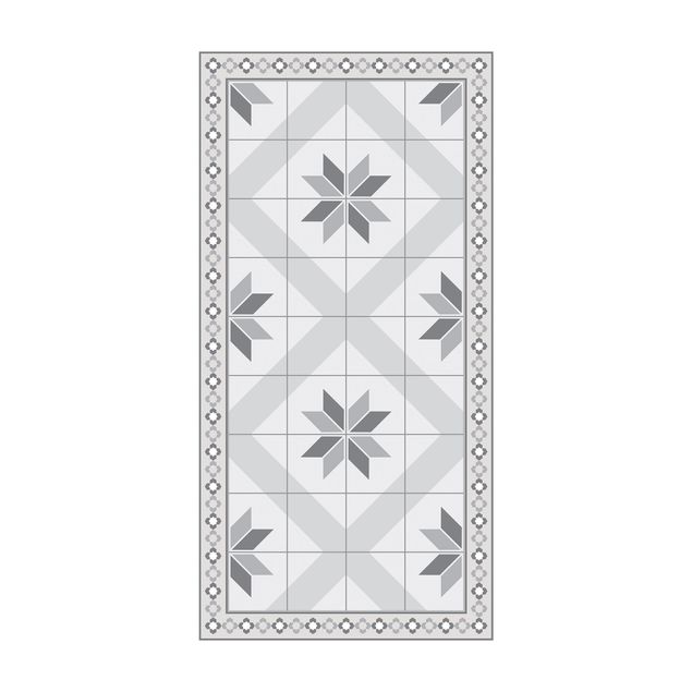 Tappeto salotto moderno grigio Piastrelle geometriche Fiore rombico grigio con bordo stretto