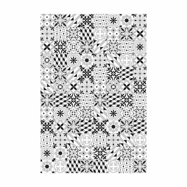 Tappeto bianco e nero moderno Mix di piastrelle geometriche nero