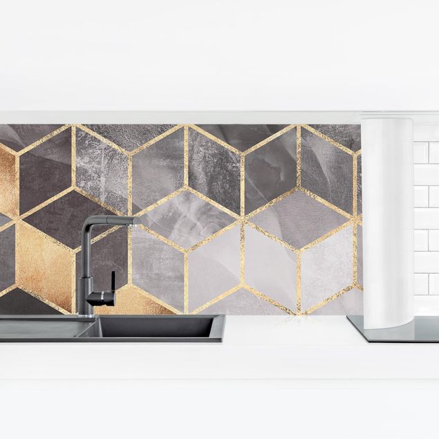 rivestimenti moderni cucina Geometria dorata in bianco e nero