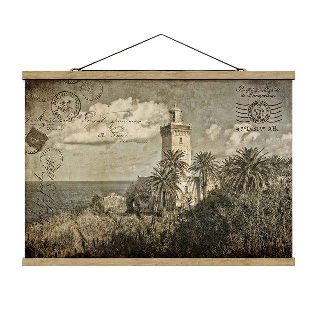 Foto su tessuto da parete con bastone - Cartolina con faro e Palme - Orizzontale 2:3