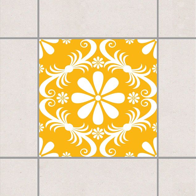 Adesivo per piastrelle - Floral Melon Yellow 25cm x 20cm