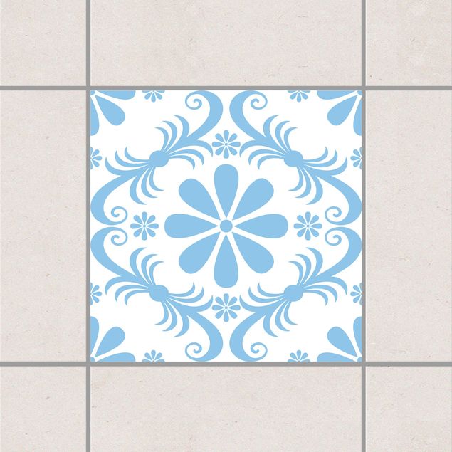 Adesivo per piastrelle - Flower Design White Light Blue 25cm x 20cm
