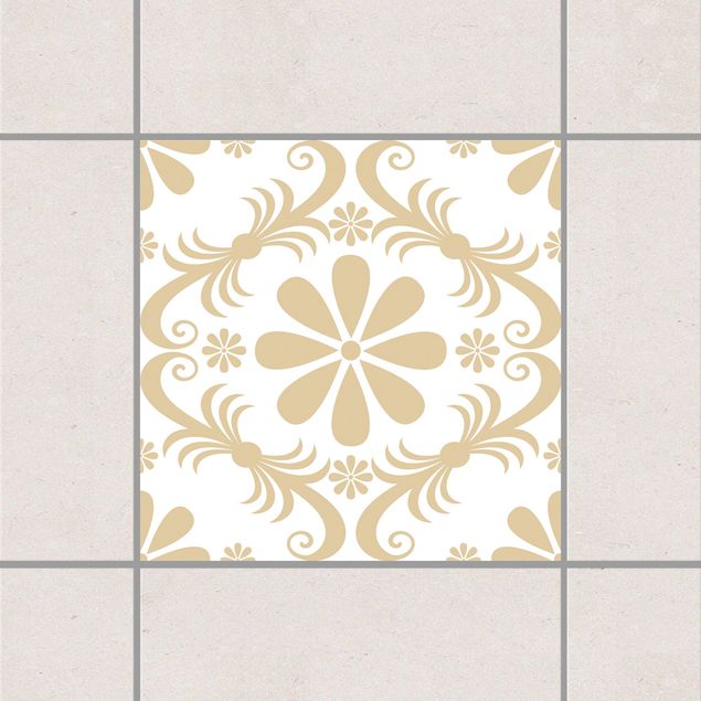 Adesivo per piastrelle - Flower Design White Light Brown 25cm x 20cm