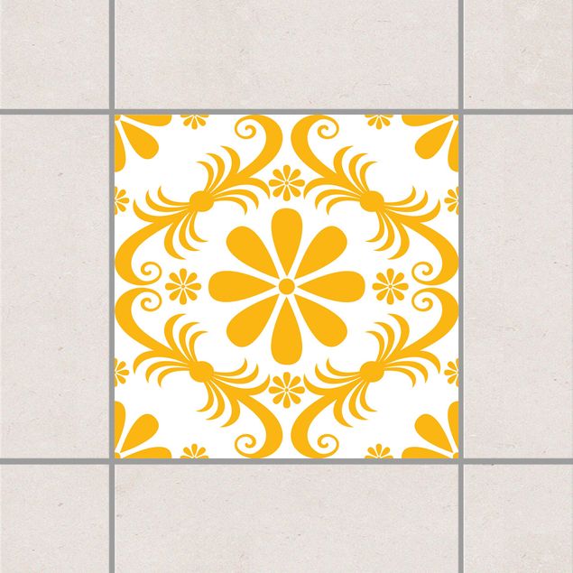 Adesivo per piastrelle - White Floral Melon Yellow 25cm x 20cm