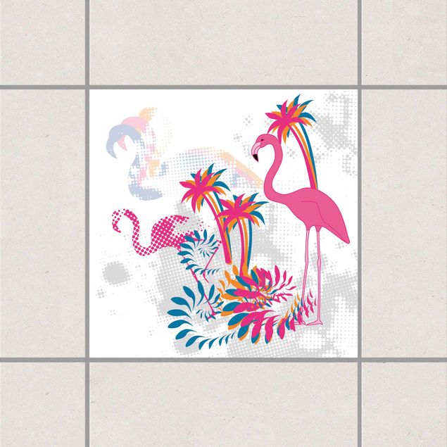 Adesivo per piastrelle - Dance of the Flamingos 25cm x 20cm