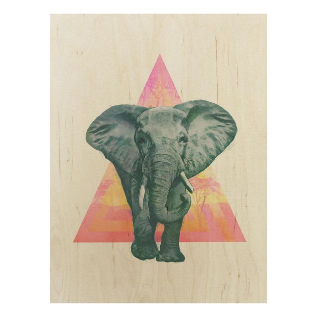 Stampa su legno - Illustrazione Elephant anteriore Triangolo Pittura - Verticale 4:3