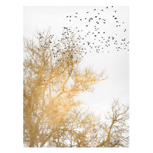 Lavagna magnetica per ufficio Stormo di uccelli davanti all'albero d'oro