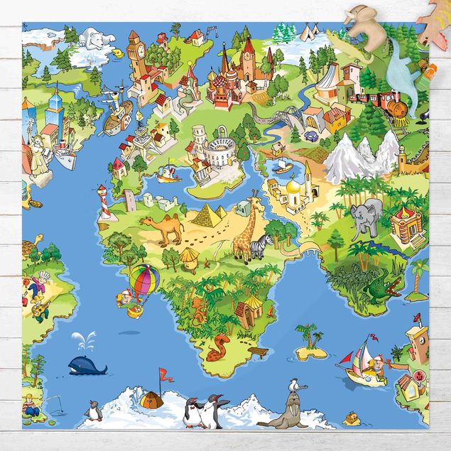Tappeto per terrazzo esterno Mappa del mondo grande e divertente