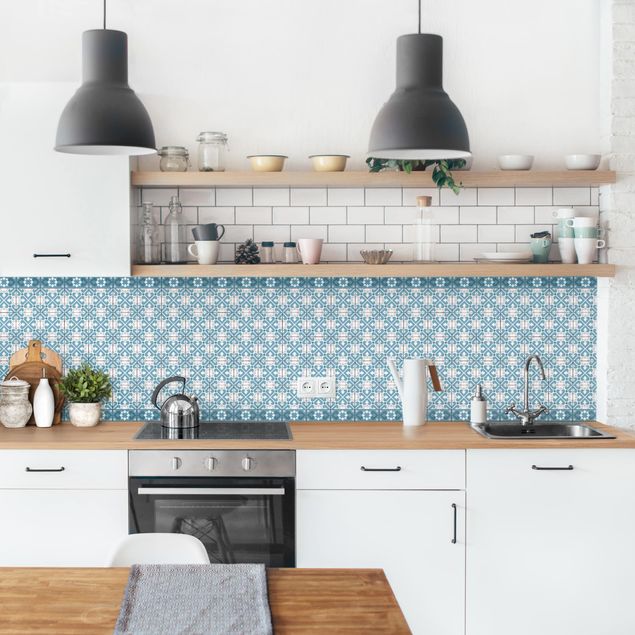 Rivestimenti cucina di plastica Mix di piastrelle geometriche Cuori Blu Grigio